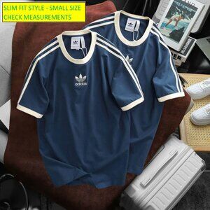 Adidas Classics Original 3 Stripes Tee Shirt Trefoil Retro Men Navy Blue SlimFit